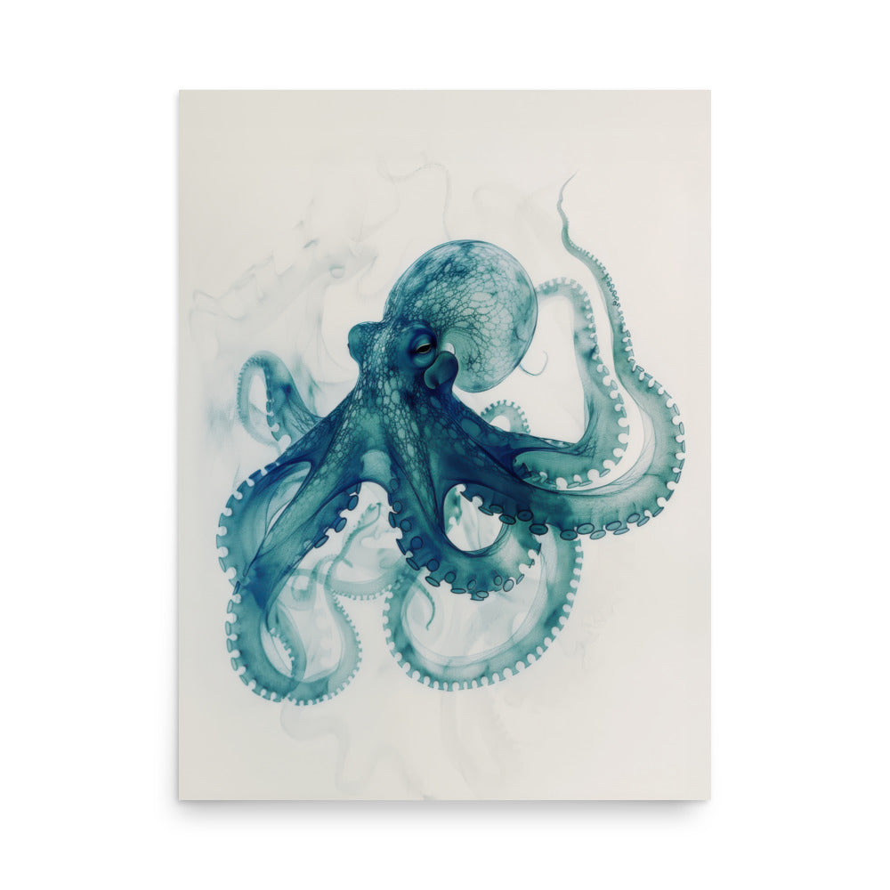 Teal Octopus X-Ray Art Print - Coastal Wall Decor