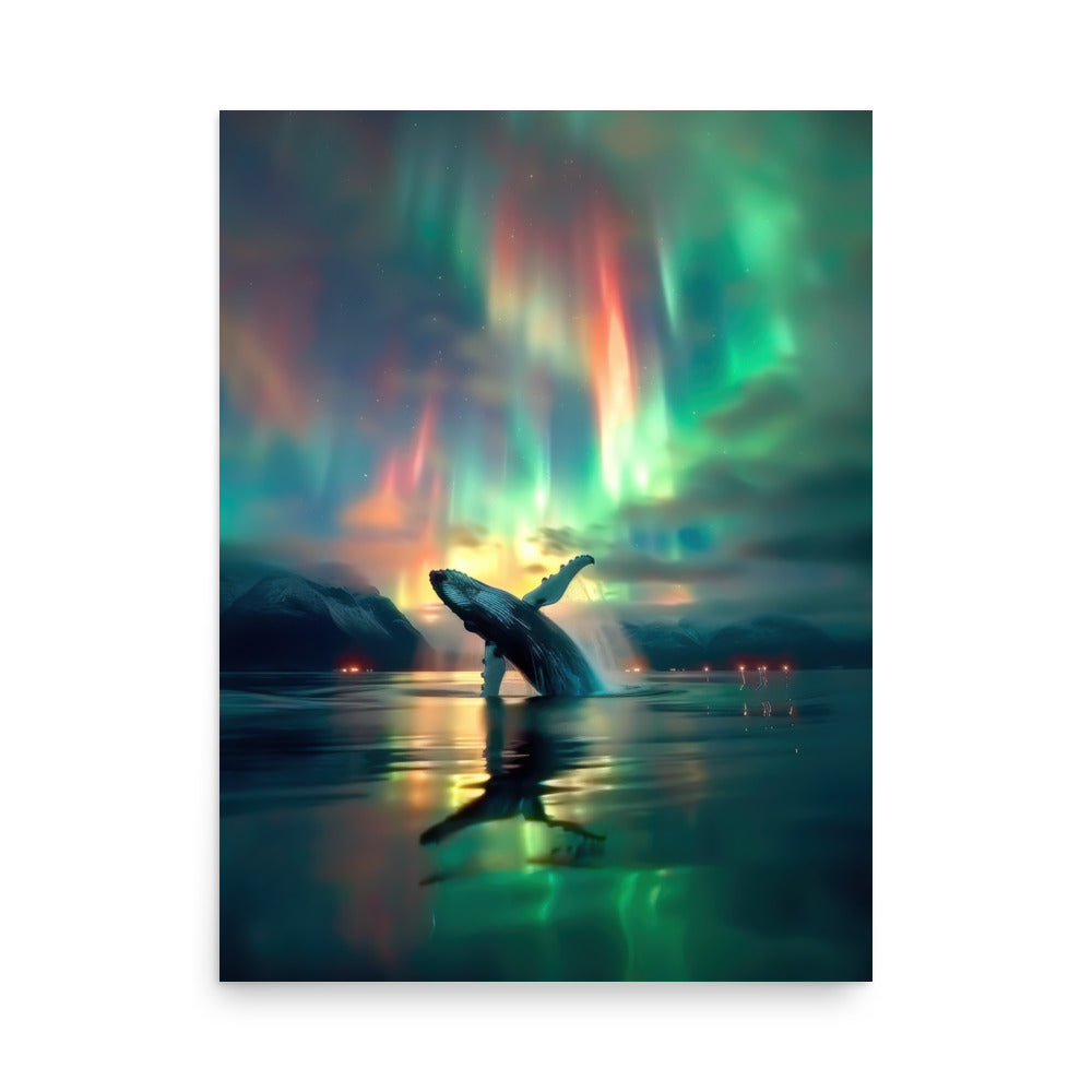 Humpback Whale & Northern Lights Art Print - Nature Wall Art