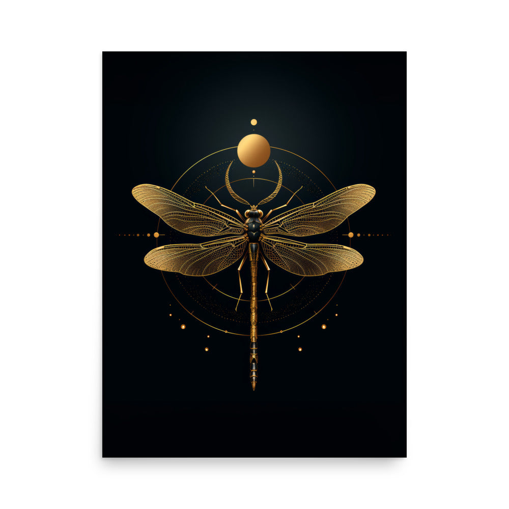 Golden Dragonfly Art Print - Celestial Wall Art