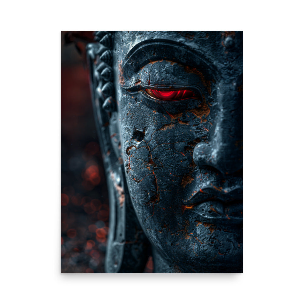 Glowing Red Eye Buddha Art Print - Mystical Wall Art