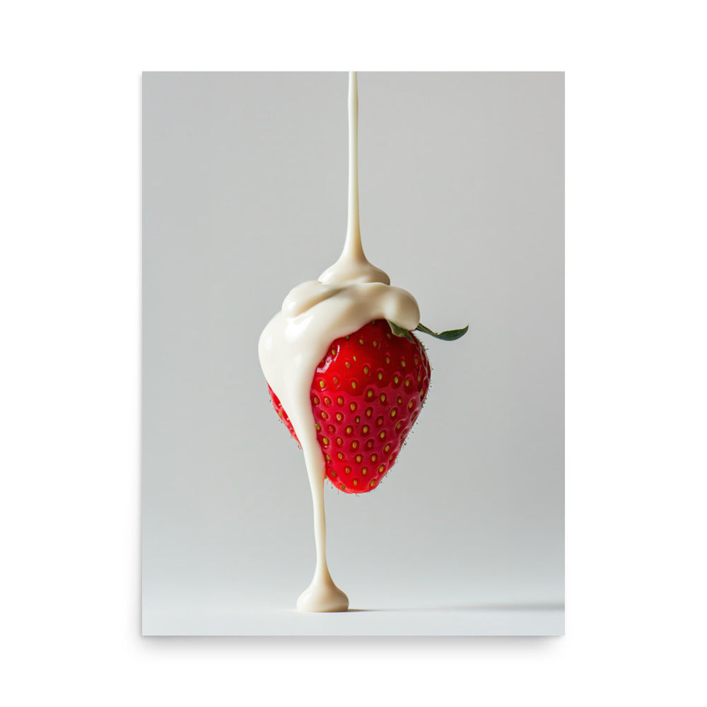 White Chocolate Strawberry Art Print - Minimalist Kitchen Decor