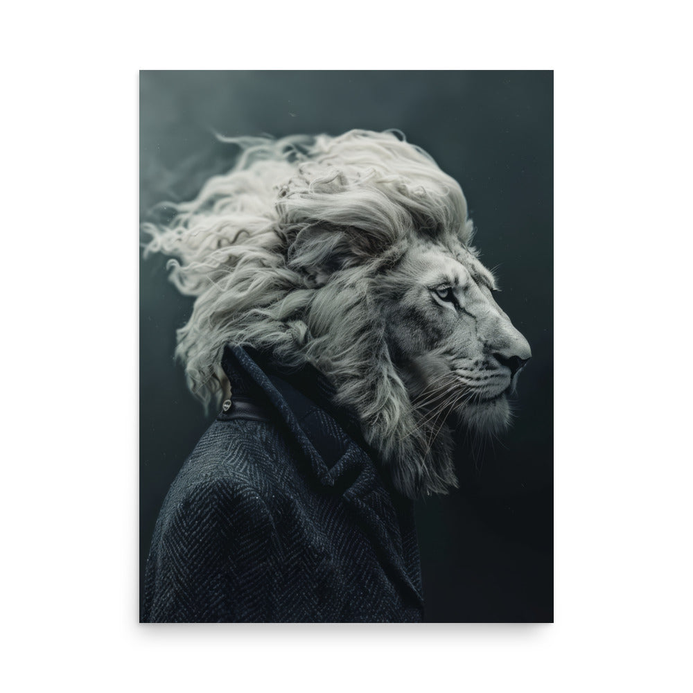 Majestic Lion in Trench Coat Art Print - Wildlife Wall Art