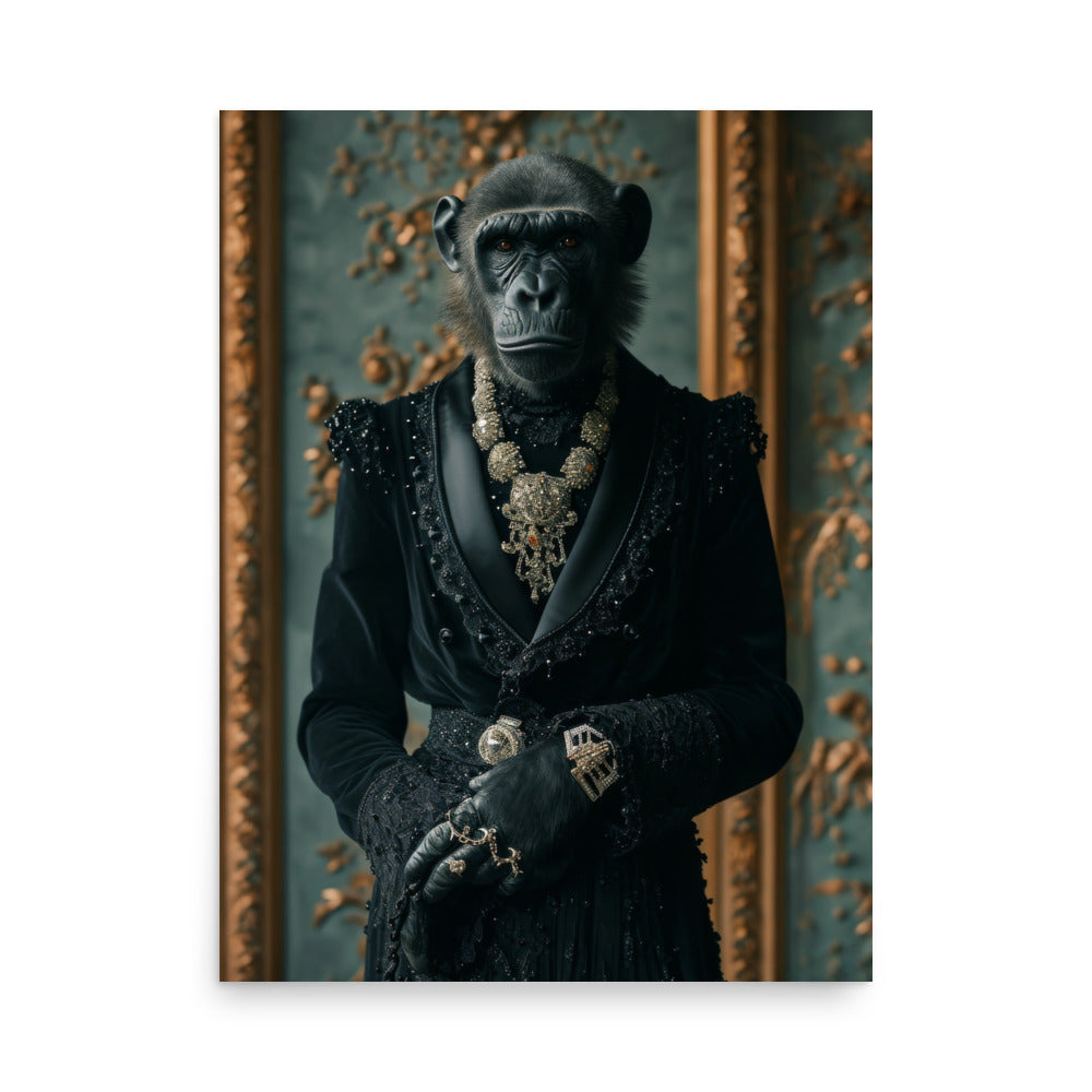 Royal Monkey Portrait Art Print - Sophisticated Animal Wall Decor