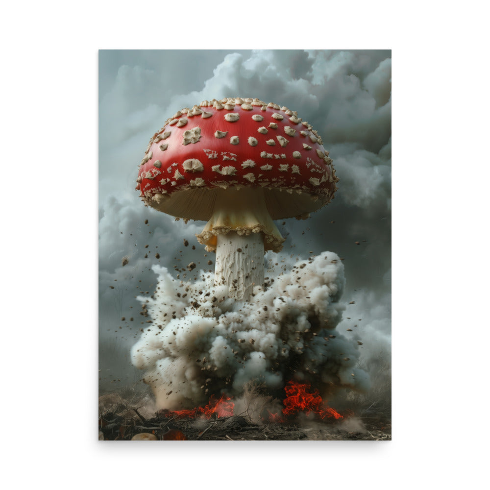 Explosive Amanita Mushroom Cloud Art Print - Unique Fungi Illustration