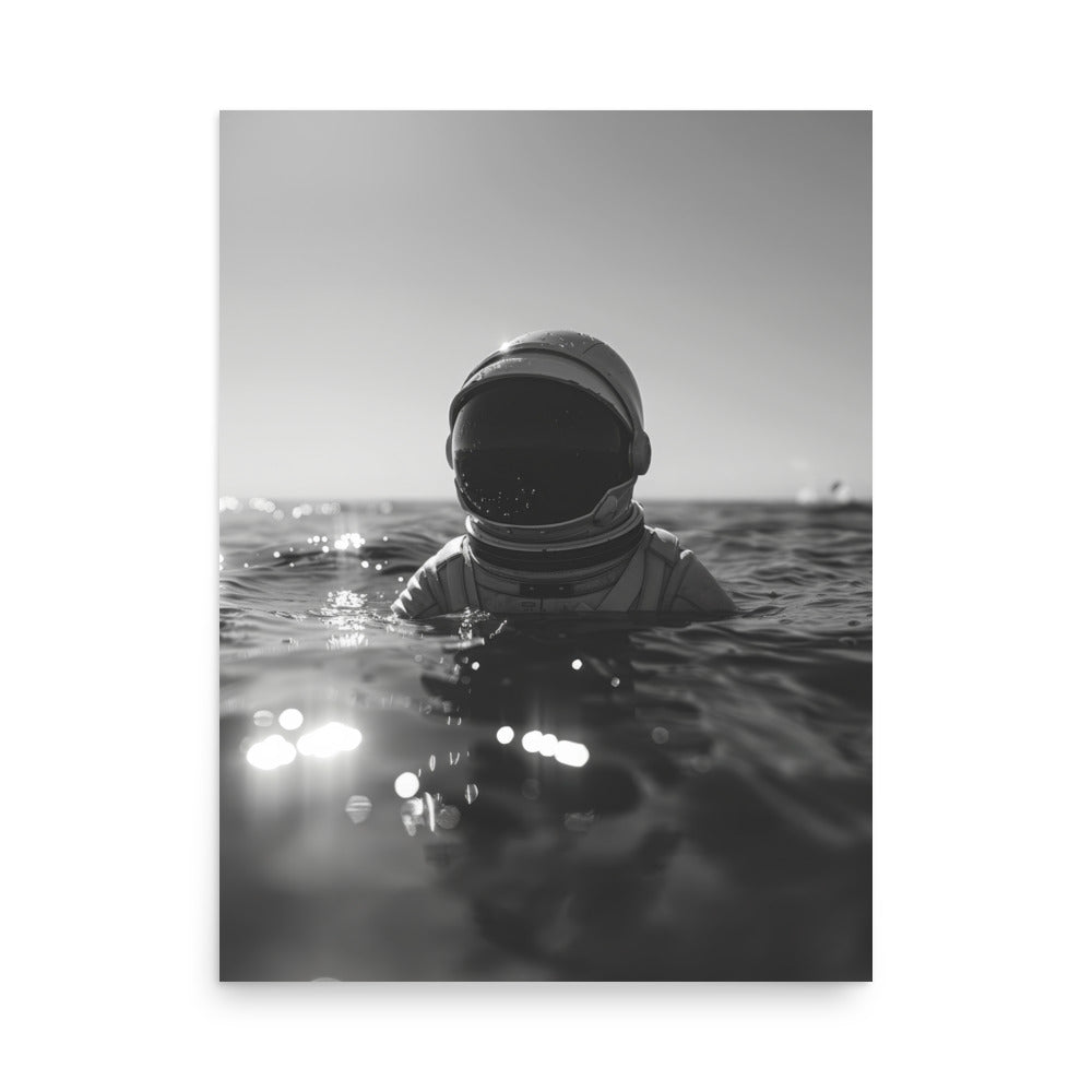 Astronaut Ocean Portrait - Black & White Art Print