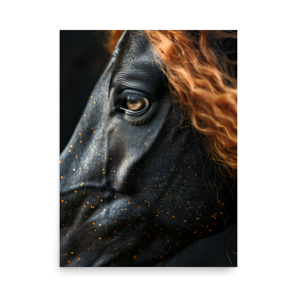 Black Arabian Horse Art Print - Majestic Golden Mane