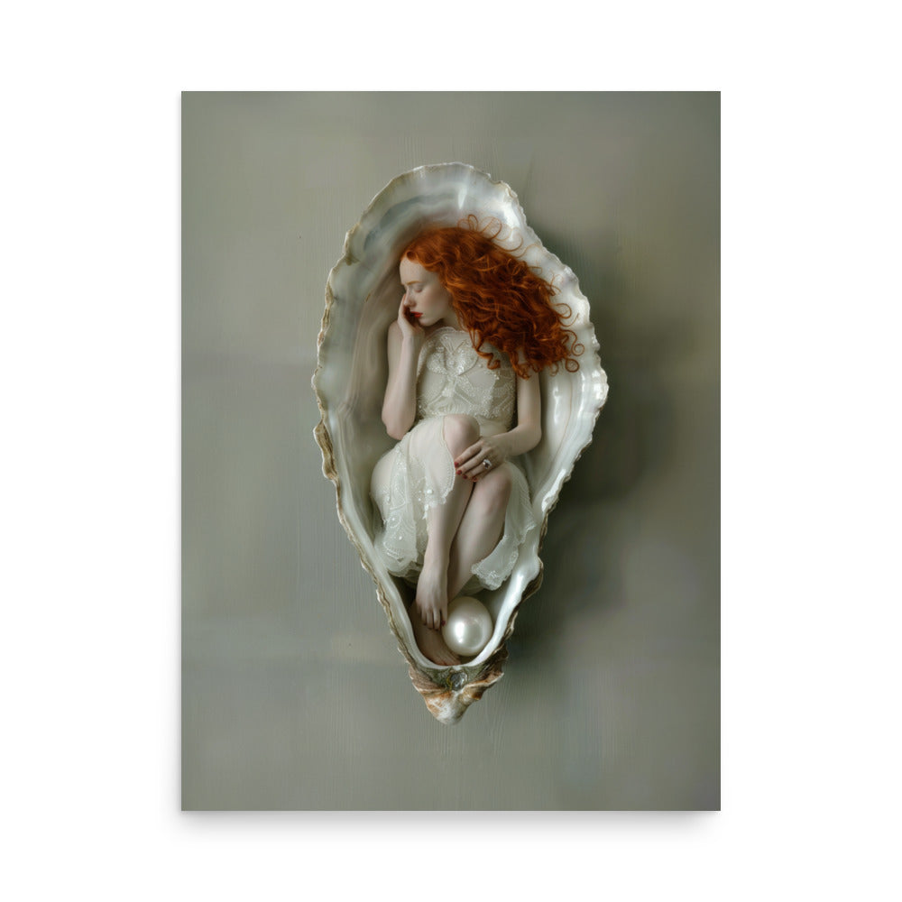 Sleeping Beauty Art Print - Redhead in Oyster Shell