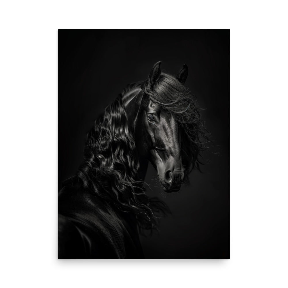 Black Arabian Horse Art Print - Stallion Portrait