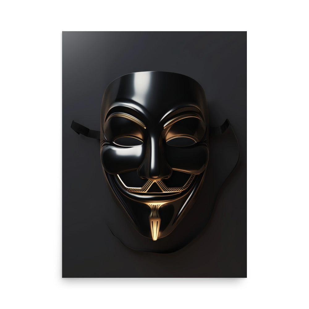 Guy Fawkes Mask Art Print - Anonymous in Black Platinum