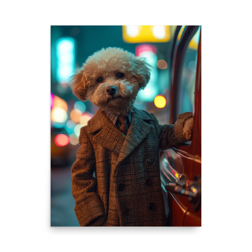 Bichon Frise Art Print - Dapper Dog, Vintage Car